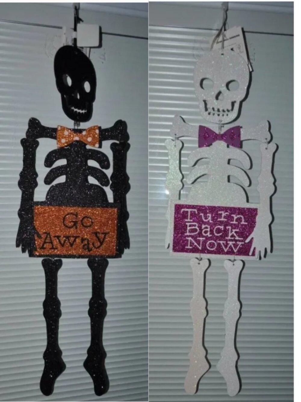 Hanging Skeleton Halloween Decorations 2 Wood Indoor White and Black 18" Tall
